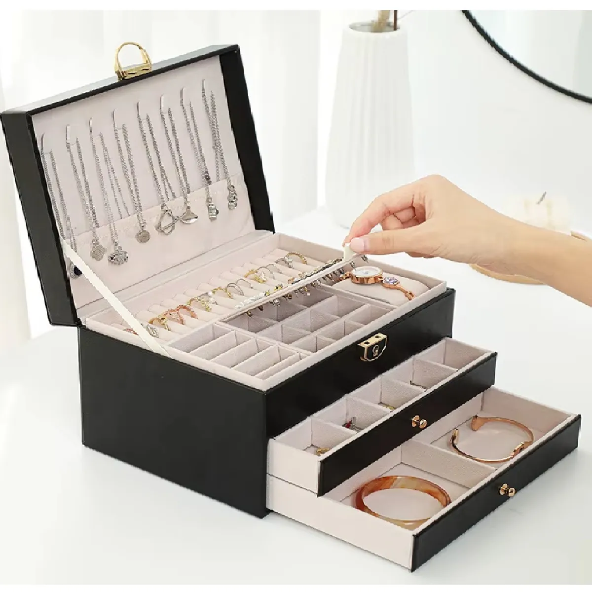 GENERICO - JOYERO COFRE ORGANIZADOR DE JOYAS 3 NIVELES