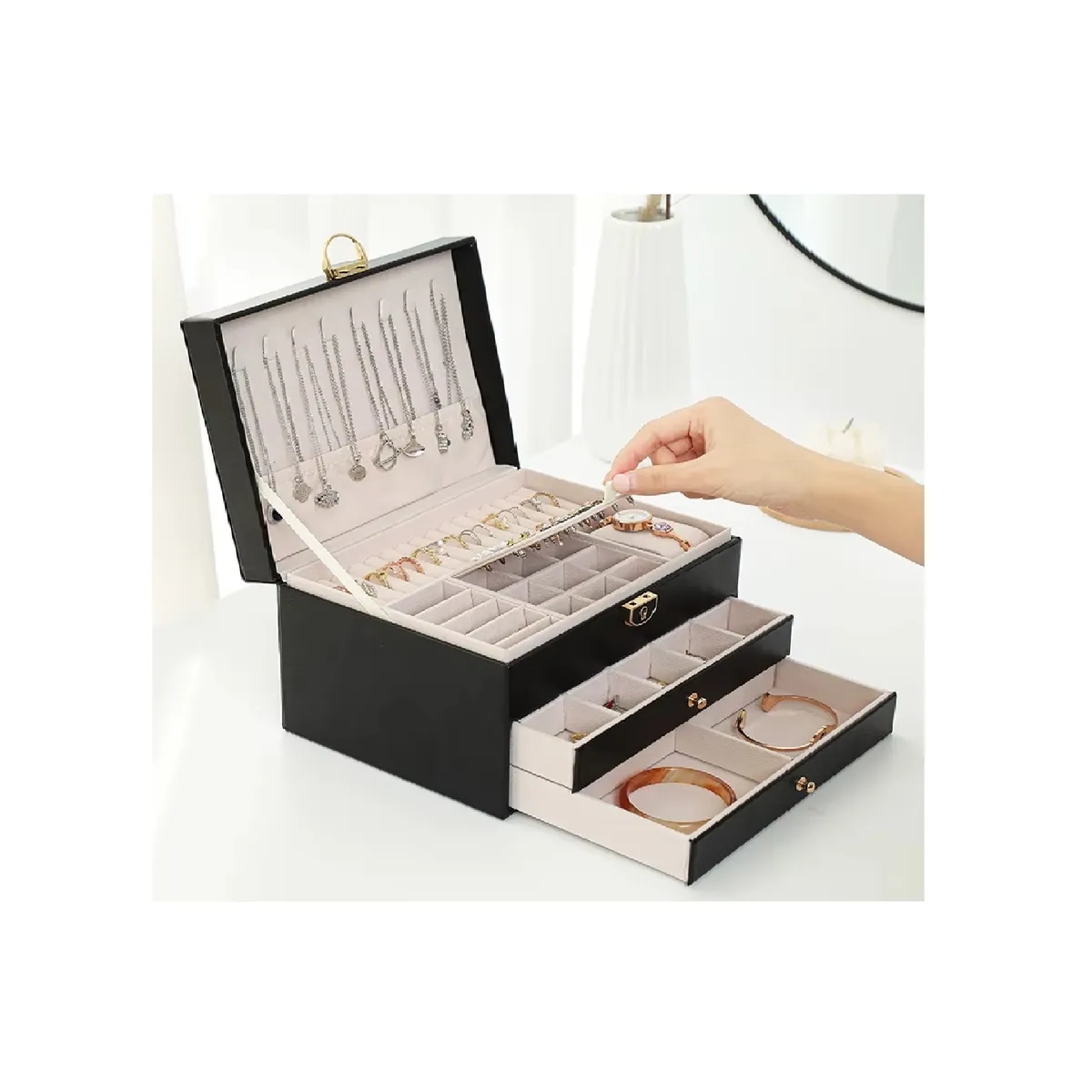 GENERICO - JOYERO COFRE ORGANIZADOR DE JOYAS 3 NIVELES