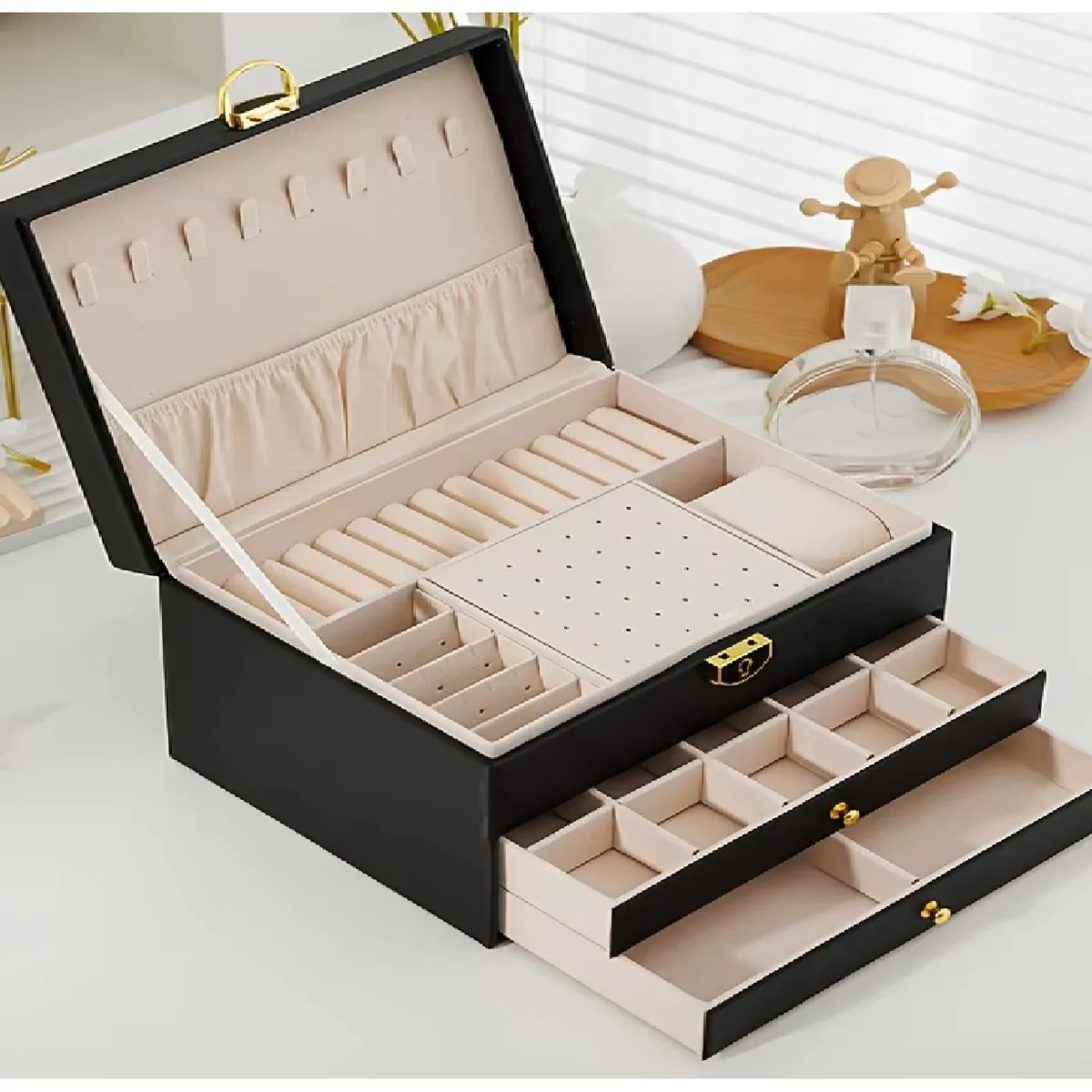 GENERICO - JOYERO COFRE ORGANIZADOR DE JOYAS 3 NIVELES