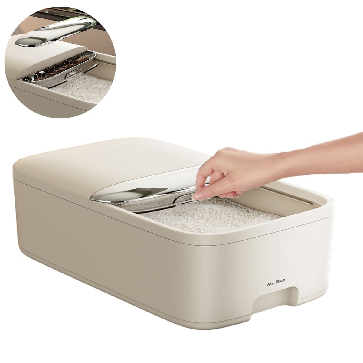 ELMEJORPRECIO - Contenedor de Arroz Multiusos Mr Rice Beige