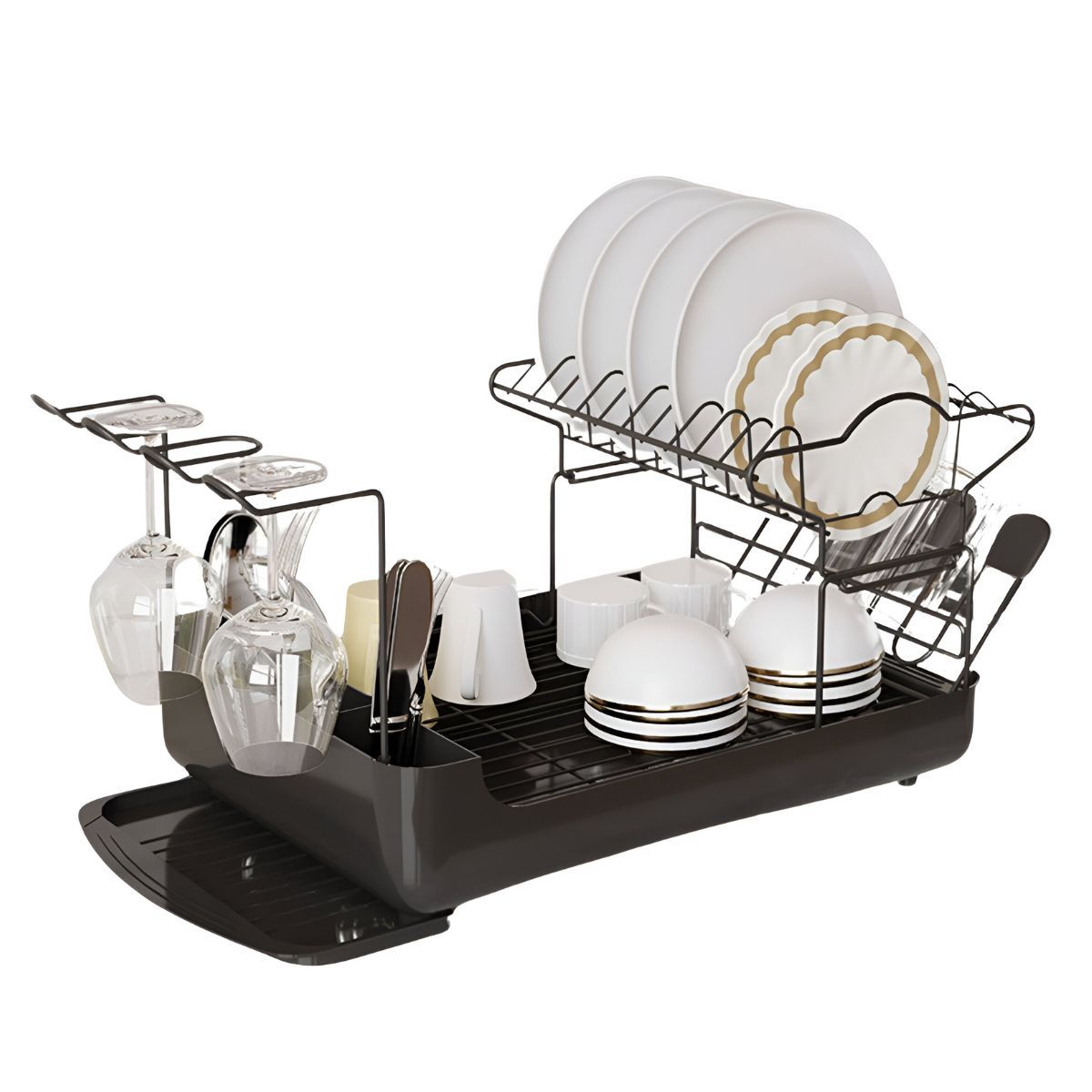 ELMEJORPRECIO - Escurridor de 2 Niveles con Soporte para Copas Modelo Pinpin Negro