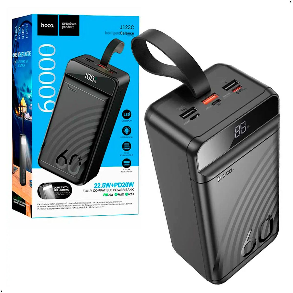 HOCO - Power Bank Hoco J123C Cargador Portatil 60000 Mah Con Lampara