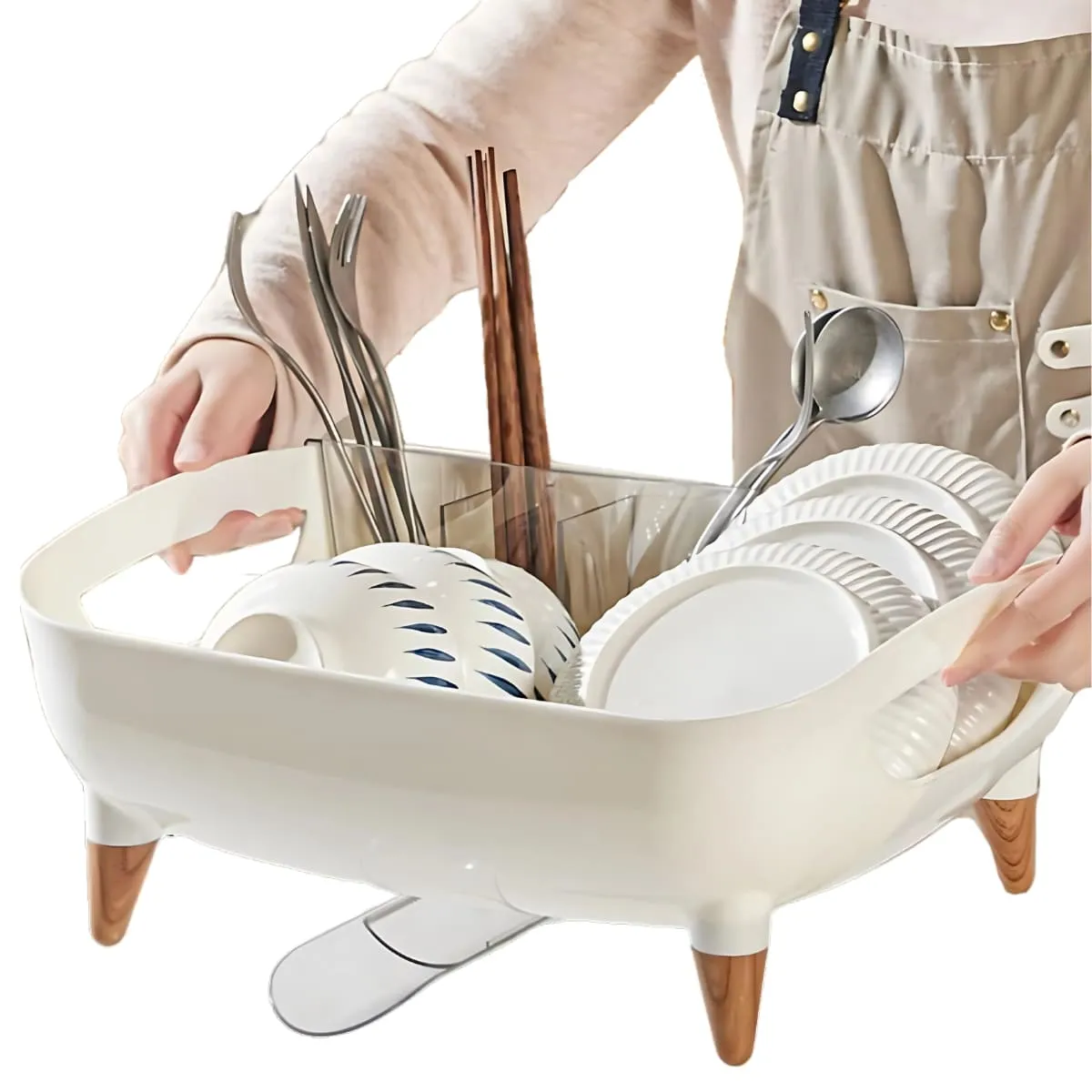 ELMEJORPRECIO - Escurridor de Platos con Drenaje Giratorio Camila Blanco