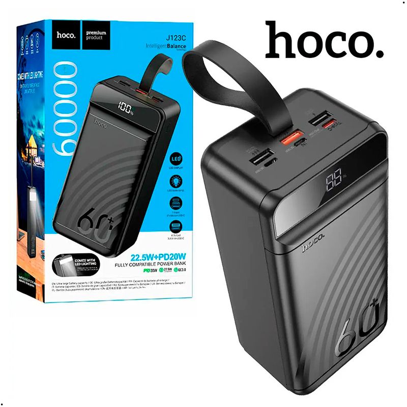 HOCO - Power bank Carga rápida HOCO J123C con linterna LED 60000 mAh