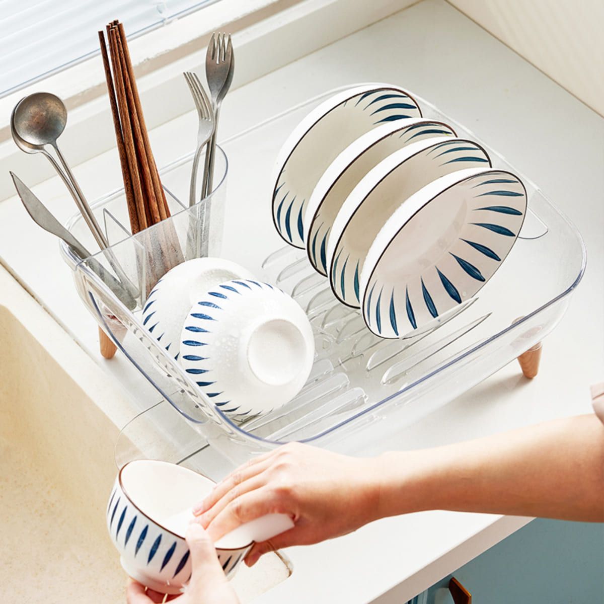 ELMEJORPRECIO - Escurridor de Platos con Drenaje Giratorio Camila Transparente