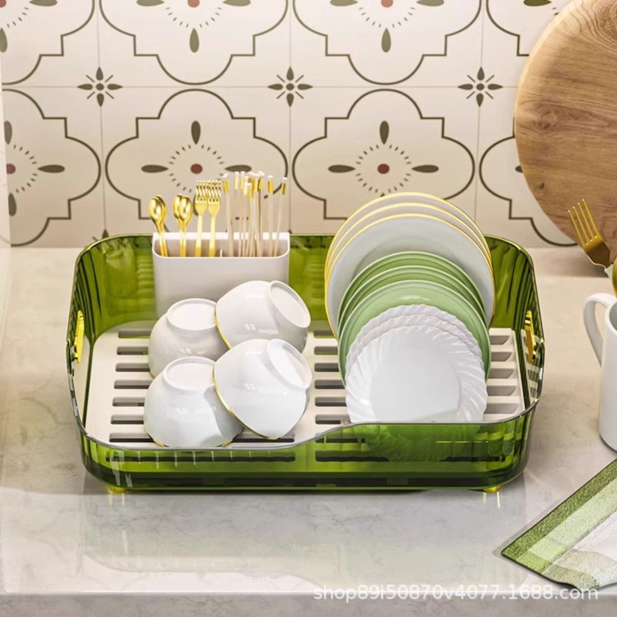 ELMEJORPRECIO - Escurridor de Platos Con Drenaje Giratorio Karina Verde