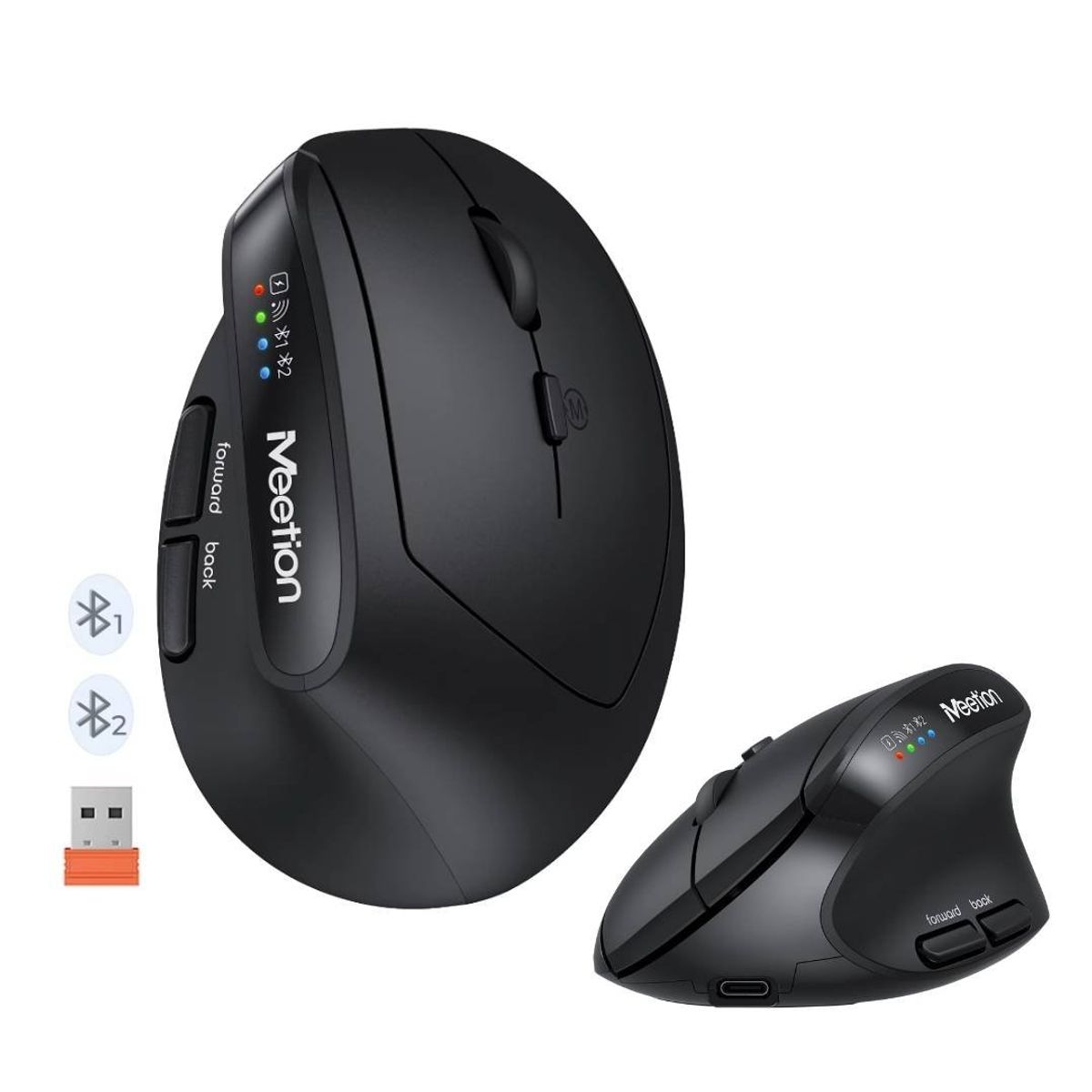 MEETION - Mouse BT008 MEETION Inalámbrico Bluetooth Recargable Ergonómico Negro