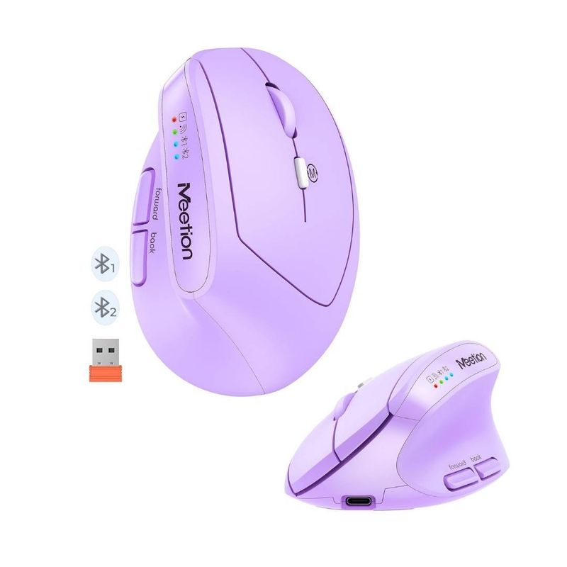 MEETION - Mouse BT008 MEETION Inalámbrico Bluetooth Recargable Ergonómico Lila