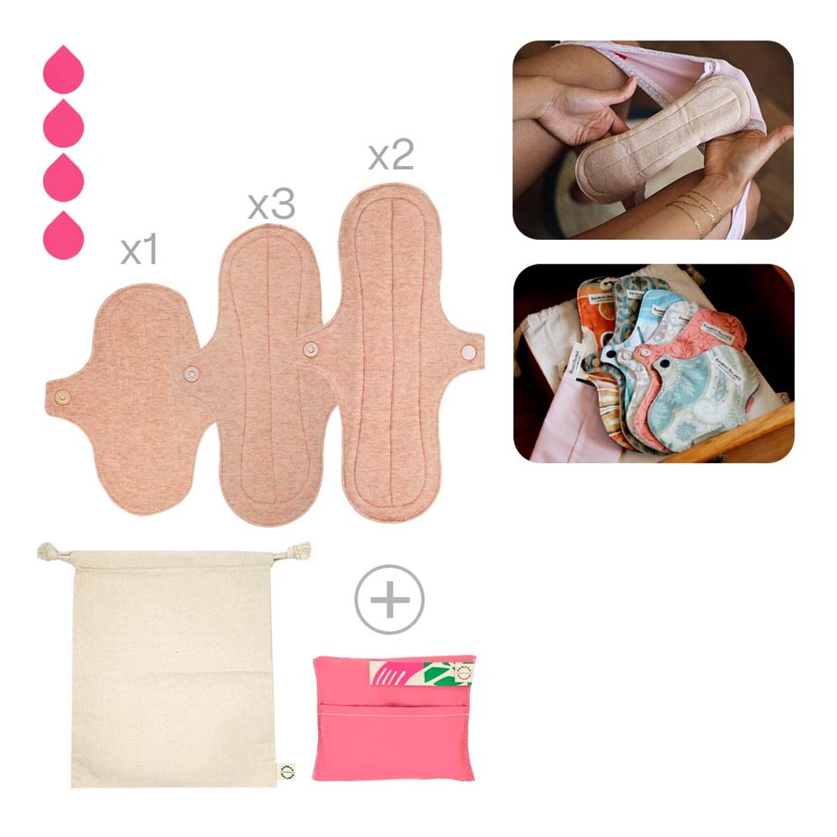 BAMBOO BALANCE - Toalla Higiénica Femenina de Tela - Pack - Flujo Medio - Vicuña