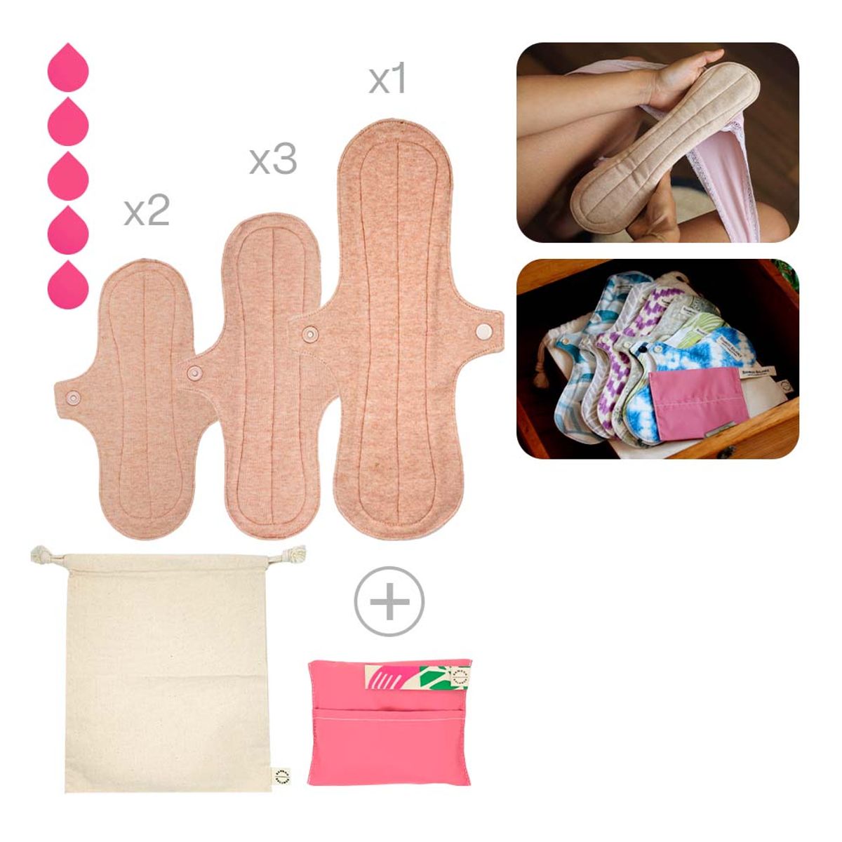 BAMBOO BALANCE - Toalla Higiénica Femenina de Tela - Pack - Flujo Alto - Vicuña