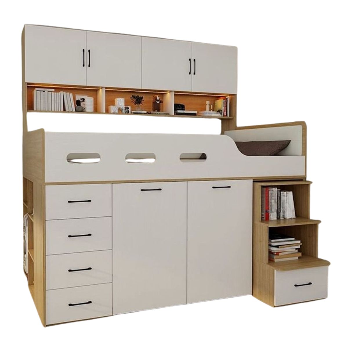 GENERICO - Cama Multifuncional Melamina + Ropero + Estante + Barra