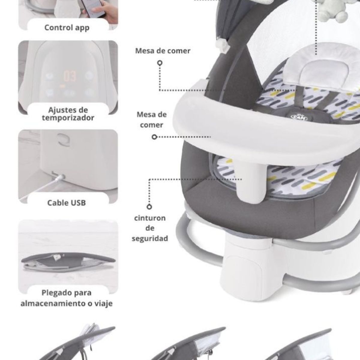 CAM - MECEDORA ELÉCTRICA 4 EN 1 GRIS ROCKING CHAIR
