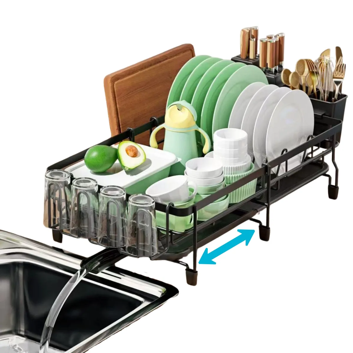 ELMEJORPRECIO - Escurridor de Platos Extensible con Posavasos Valeria