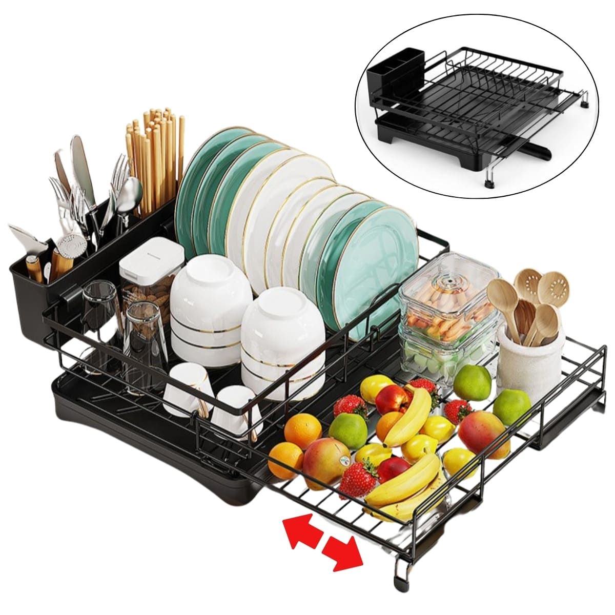 ELMEJORPRECIO - Escurridor De Platos Extensible Con Drenaje Directo Rose