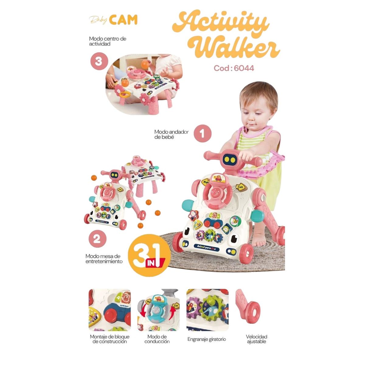 CAM - CAMINADOR MULTIFUNCIONAL 3 EN 1 ROSA