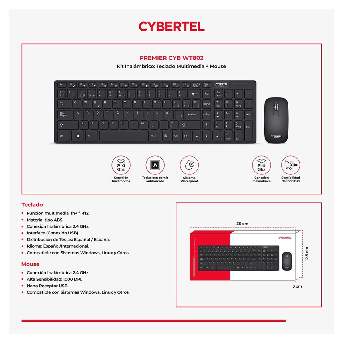 CYBERTEL - Kit Combo TECLADO MOUSE INALAMBRICO CYB PREMIER