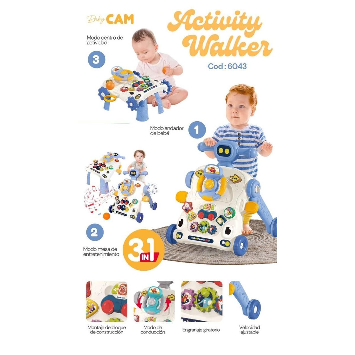 CAM - CAMINADOR MULTIFUNCIONAL 3 EN 1 AZUL