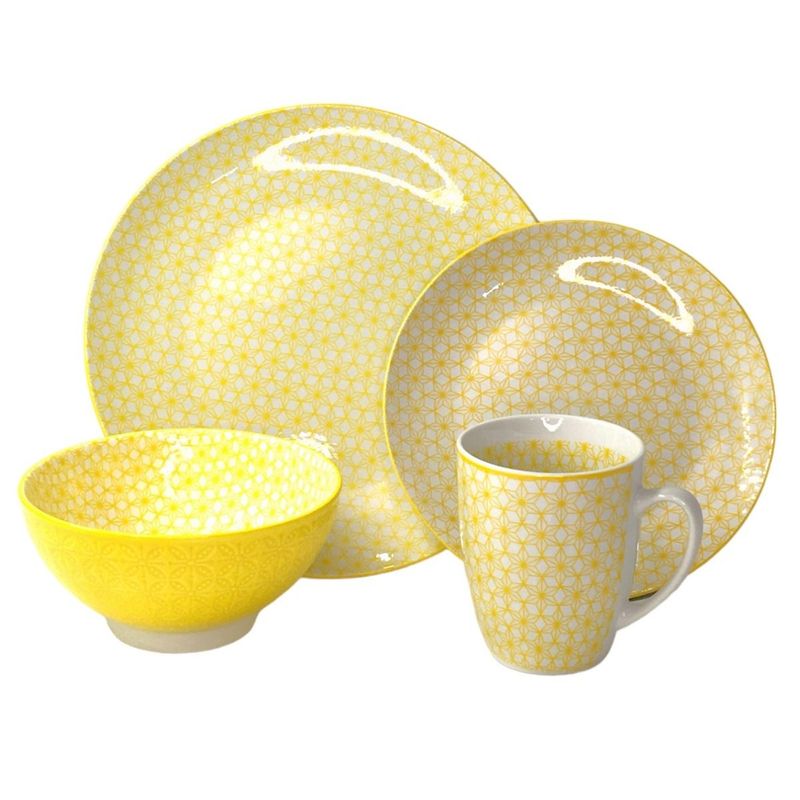 ICHIMATSU - Juego de Vajilla Loza China 24 Piezas Amarillo