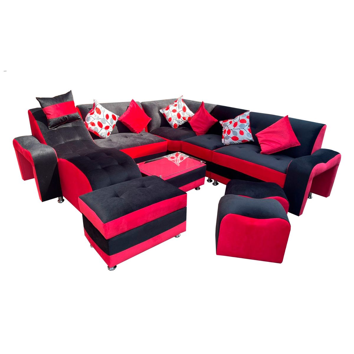 GENERICO - SECCIONAL MODELO VIP COLOR NEGRO CON ROJO