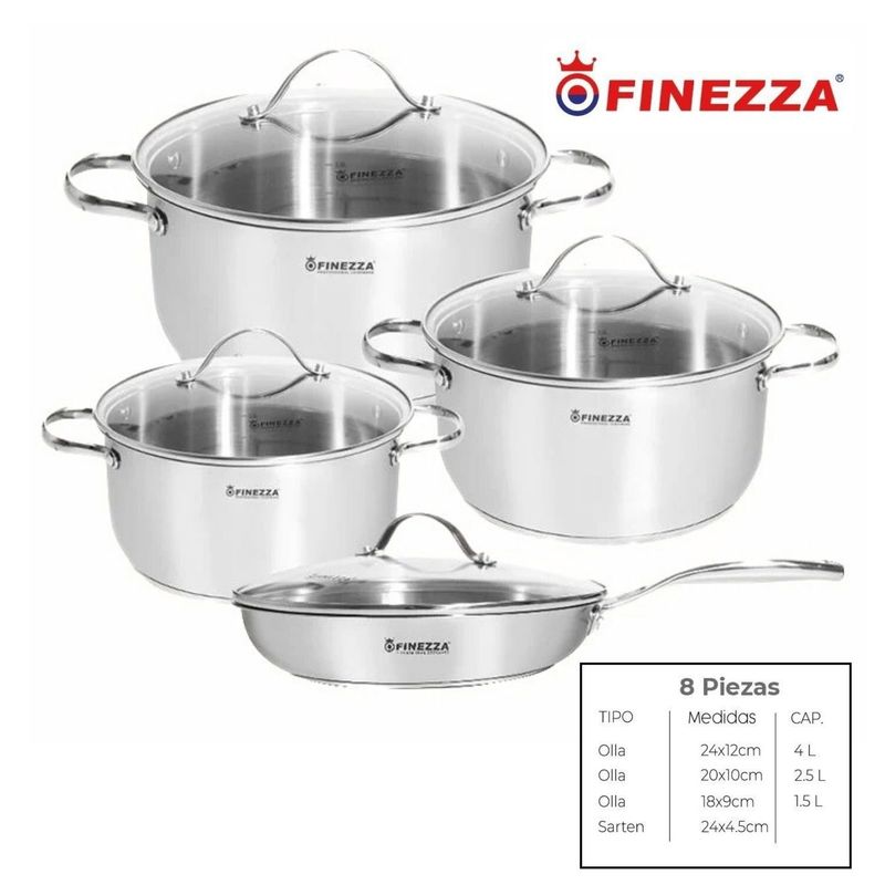 FINEZZA - JUEGO DE OLLAS FINEZZA ACERO INOXIDABLE 8 Pzas FZ-978AE