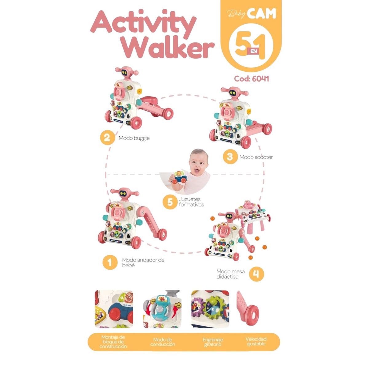 CAM - CAMINADOR MULTIFUNCIONAL 5 EN 1 ROSA
