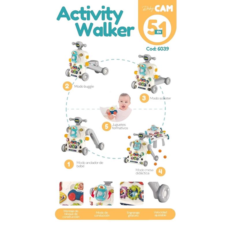 CAM - CAMINADOR MULTIFUNCIONAL 5 EN 1 GRIS