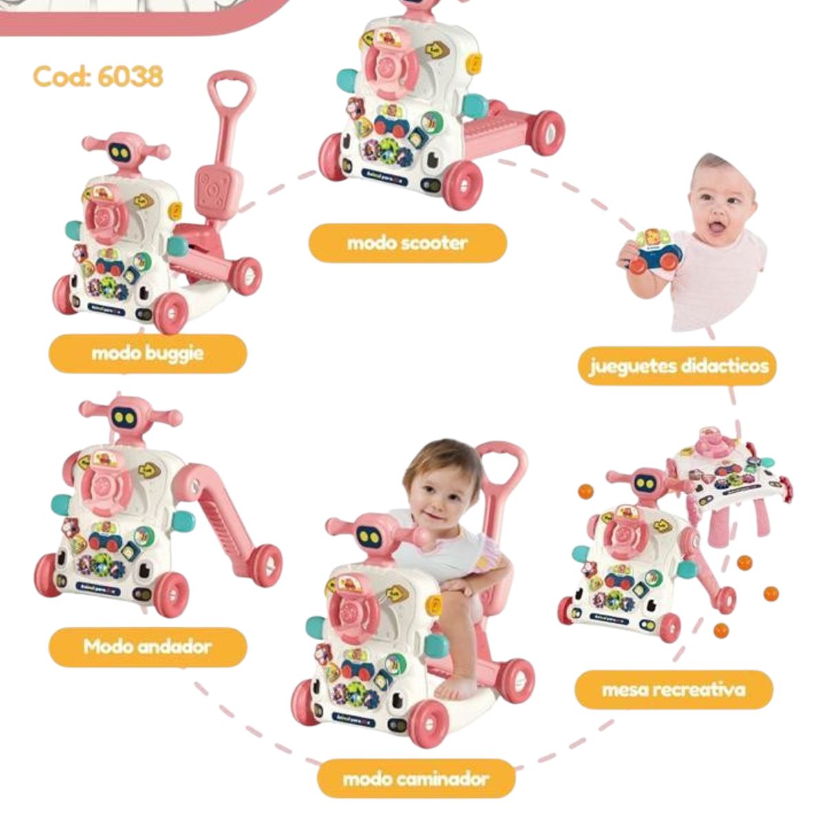 CAM - CAMINADOR MULTIFUNCIONAL 6 EN 1 ROSA