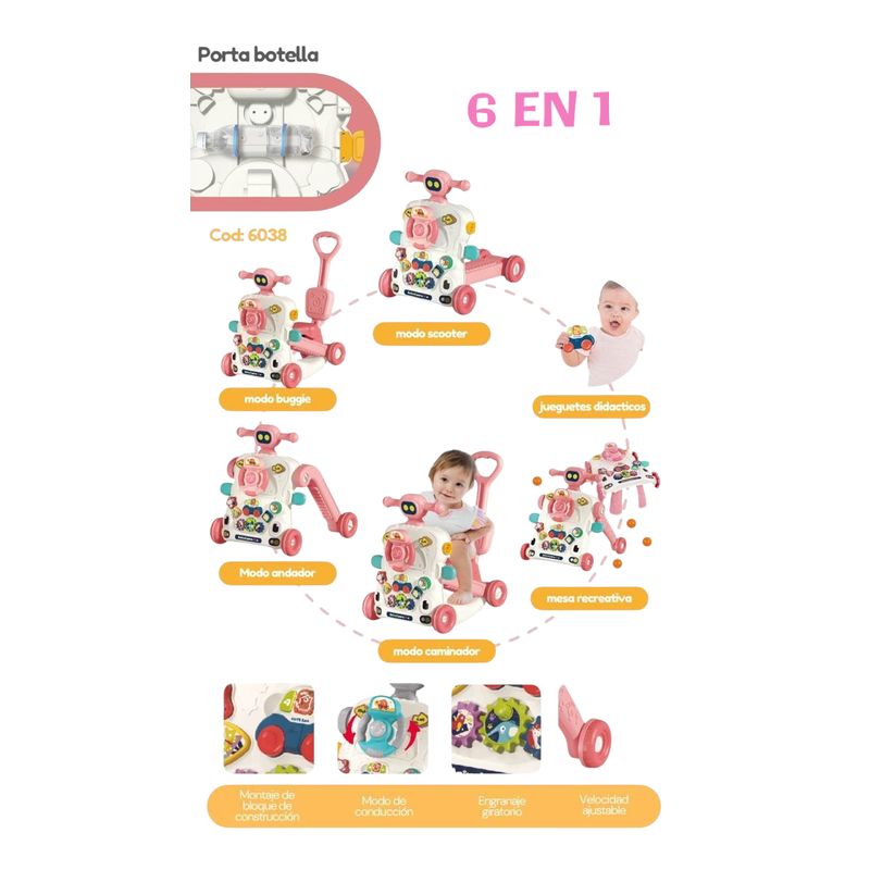 CAM - CAMINADOR MULTIFUNCIONAL 6 EN 1 ROSA