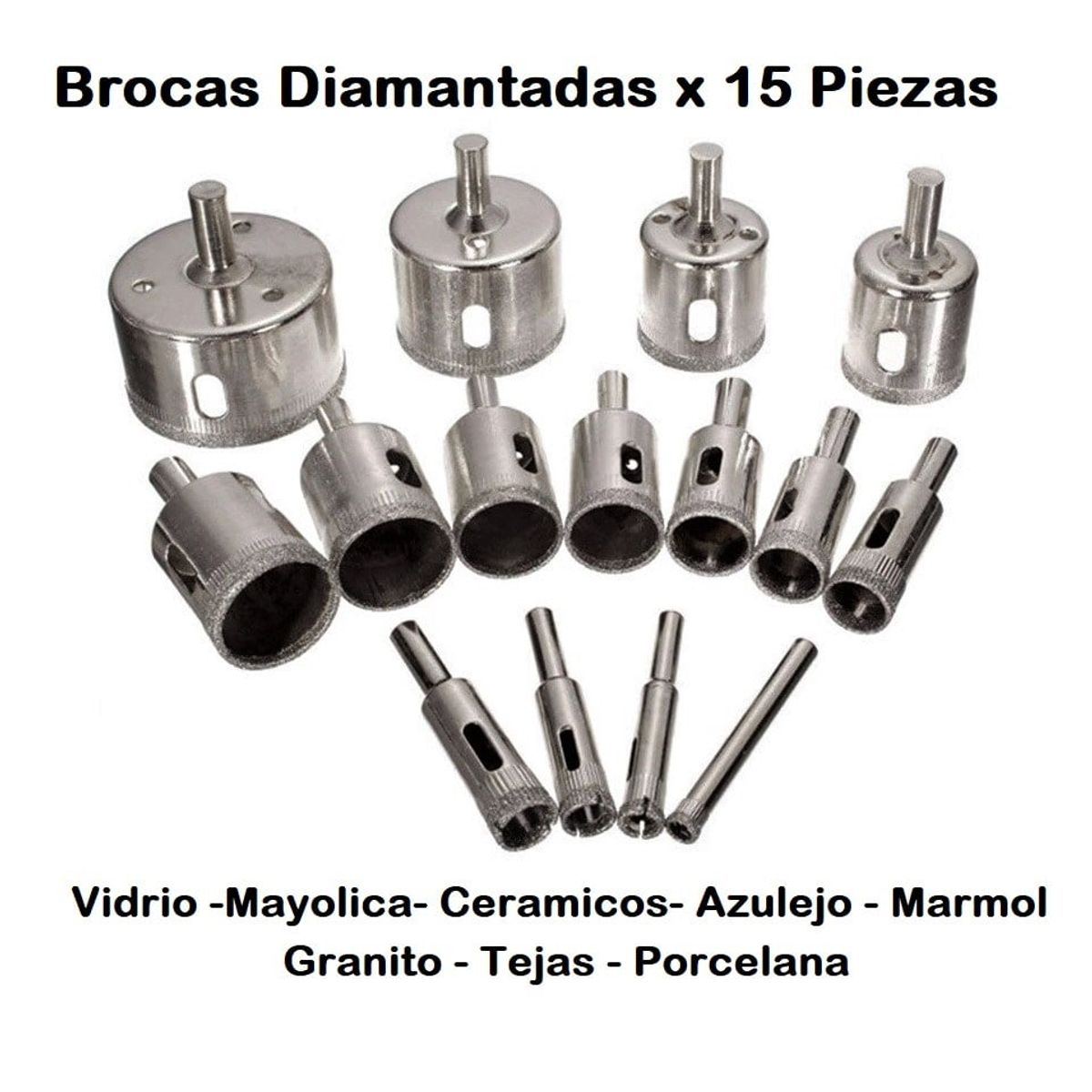 GENERICO - Brocas Diamantadas X 15 Piezas Porcelanato Vidrio Cerámico