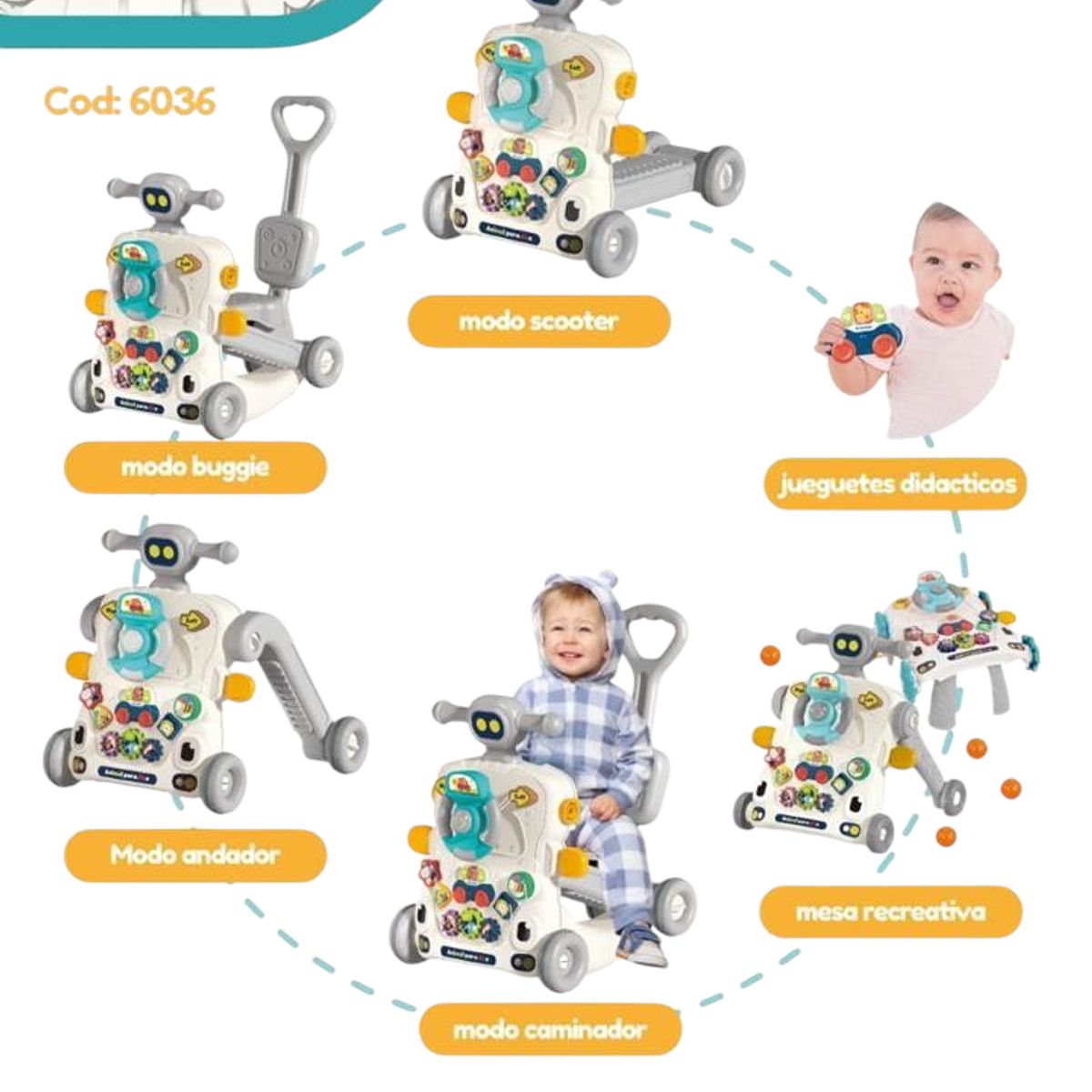 CAM - CAMINADOR MULTIFUNCIONAL 6 EN 1 GRIS