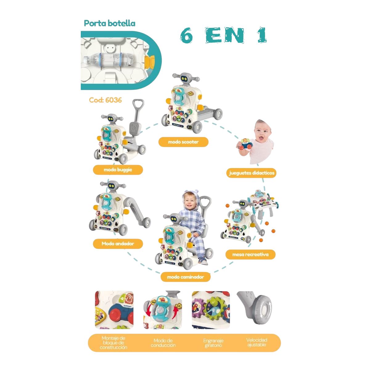 CAM - CAMINADOR MULTIFUNCIONAL 6 EN 1 GRIS