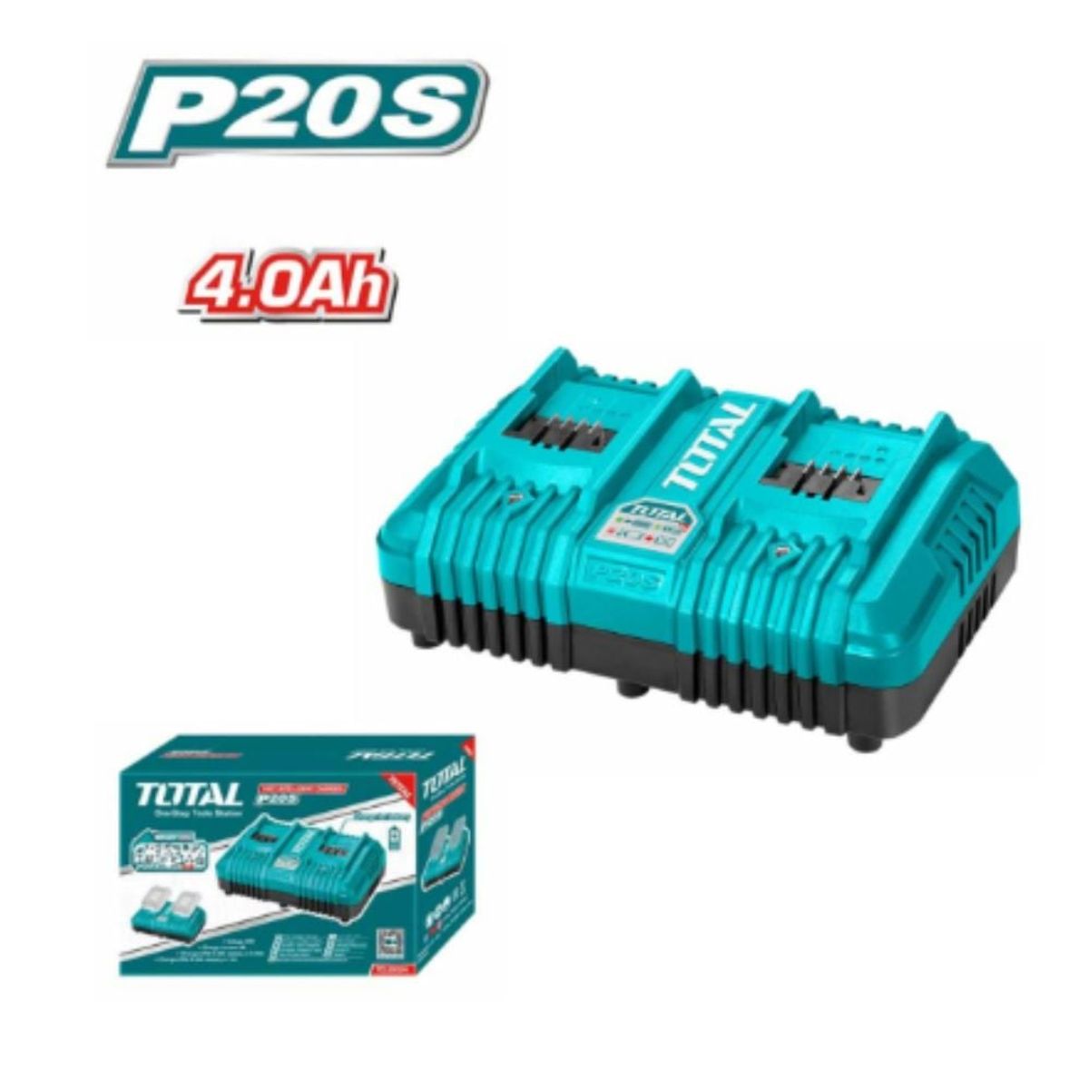TOTAL TOOLS - Cargador rápido 4ah 2 puertos para bateria 20v Total -TCLI2034