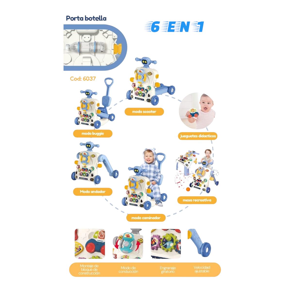 CAM - CAMINADOR MULTIFUNCIONAL 6 EN 1 AZUL