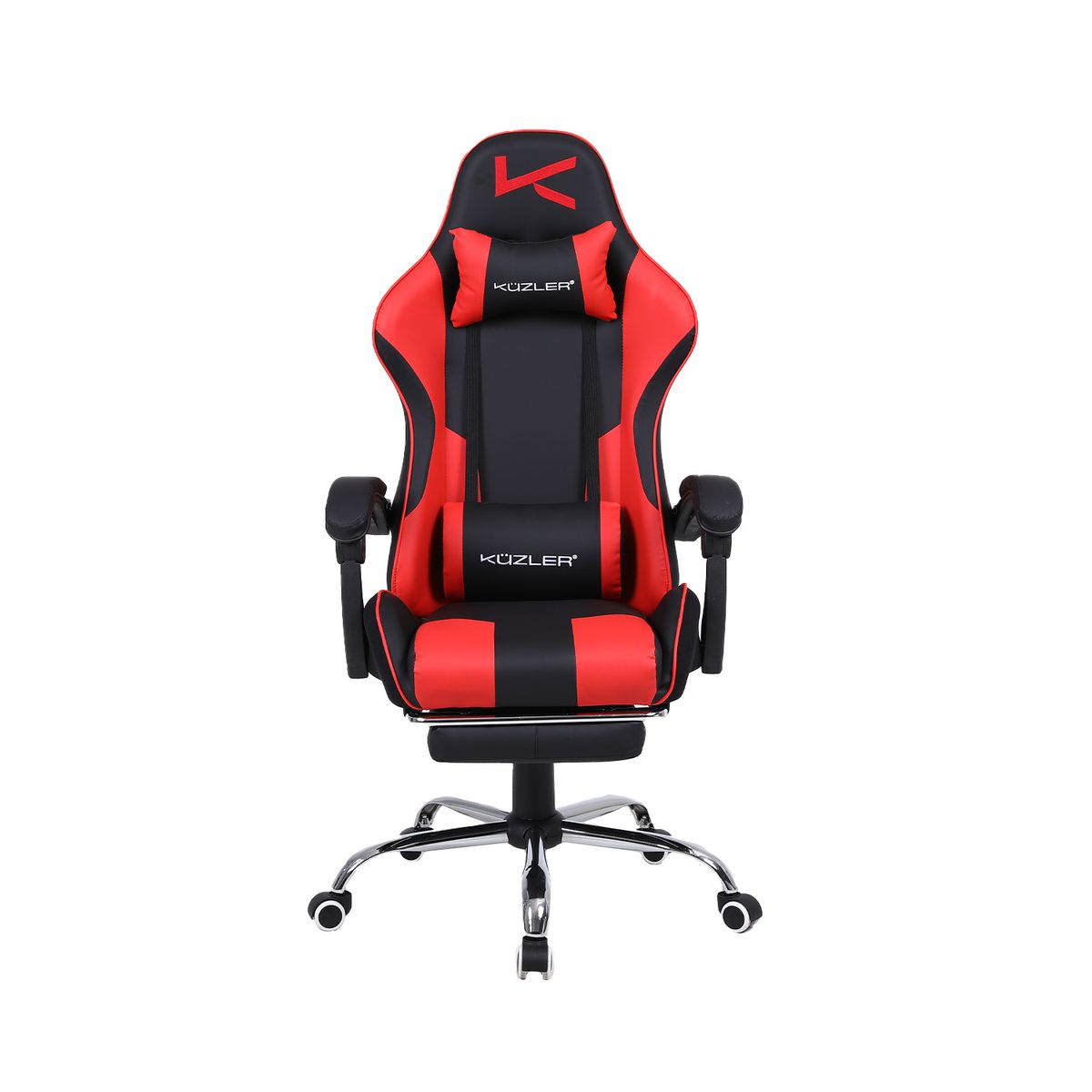 KUZLER - Silla Gamer Kuzler Roja Masajeador Lumbar Reposapiés y Base Metálica RIK-101RE