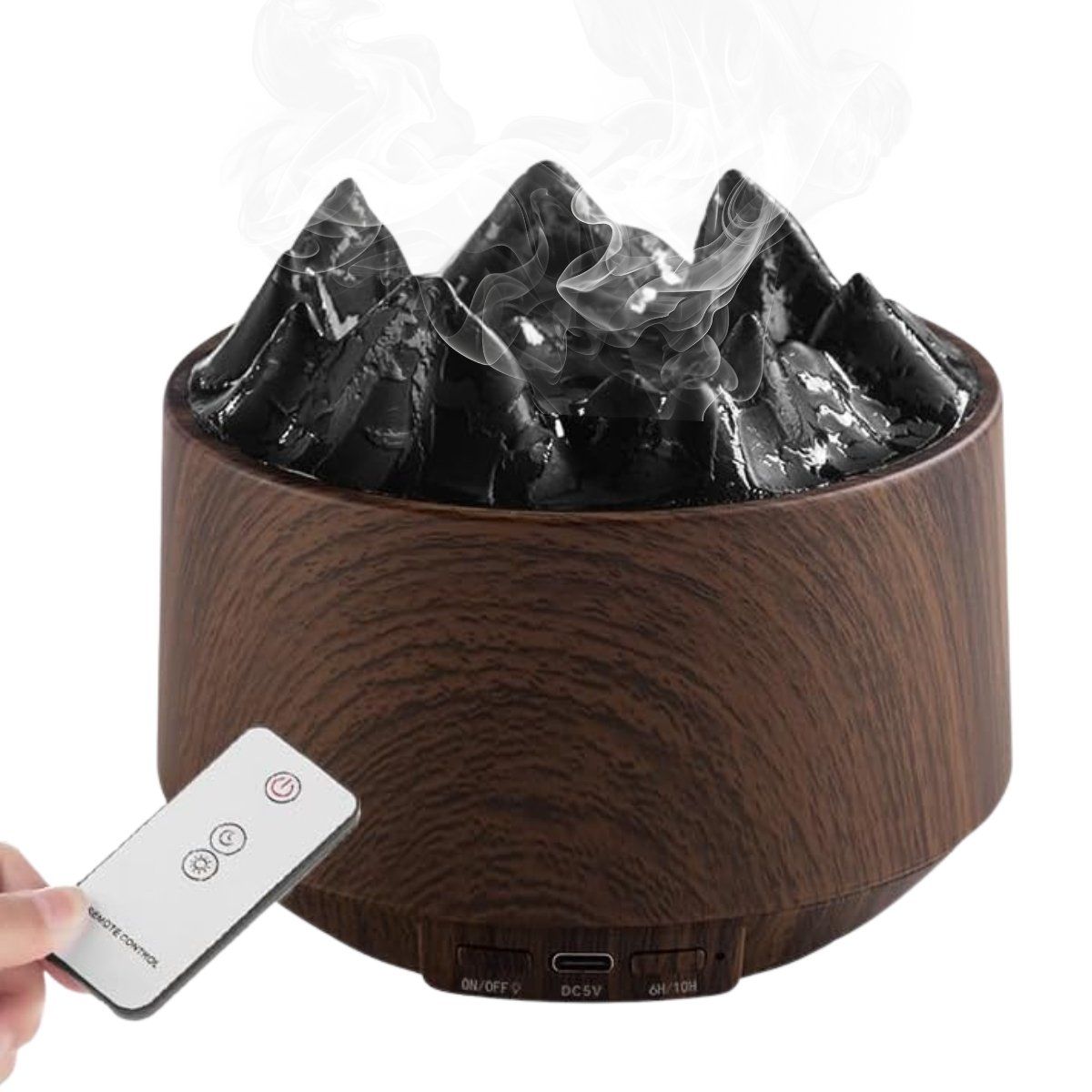 ELMEJORPRECIO - Humidificador Flame Mountain con Luces RGB Marrón Oscuro