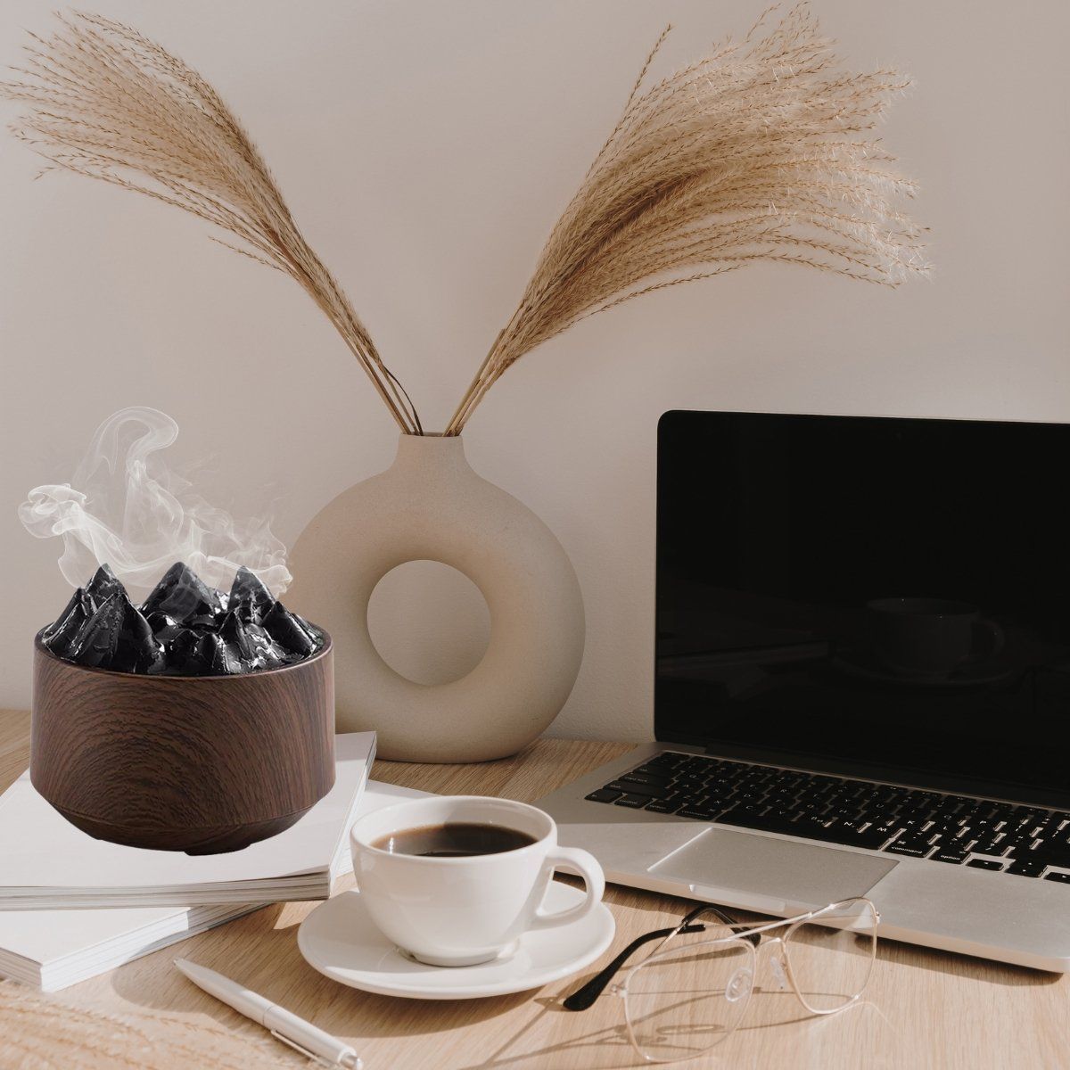 ELMEJORPRECIO - Humidificador Flame Mountain con Luces RGB Marrón Oscuro