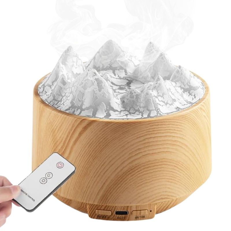 ELMEJORPRECIO - Humidificador Flame Mountain con Luces RGB Marrón Claro