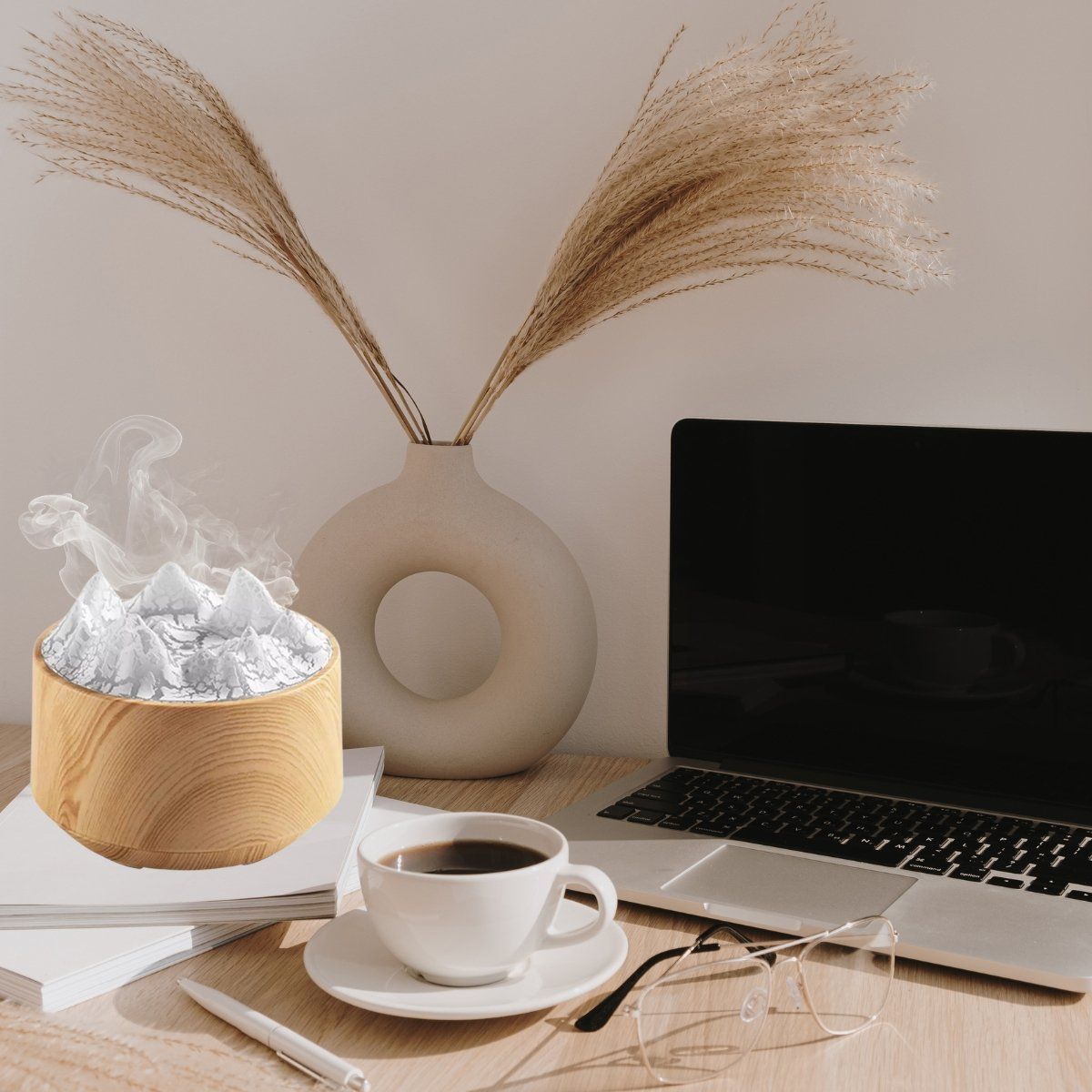 ELMEJORPRECIO - Humidificador Flame Mountain con Luces RGB Marrón Claro