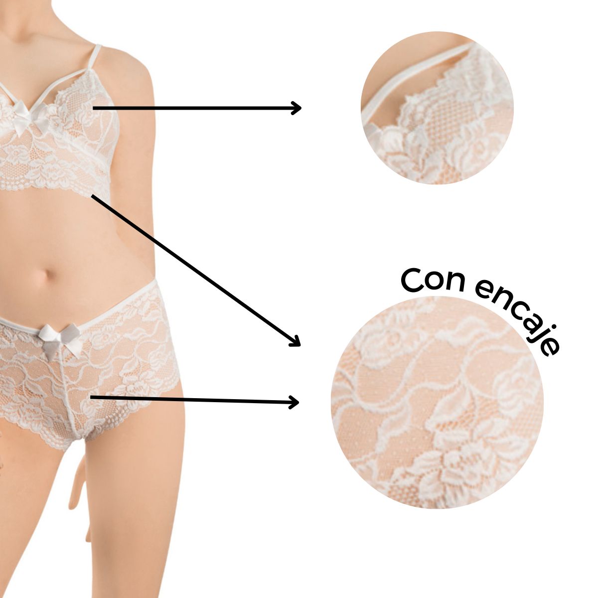 GENERICO - Set De Lenceria Dos Piezas-Blanco Talla S