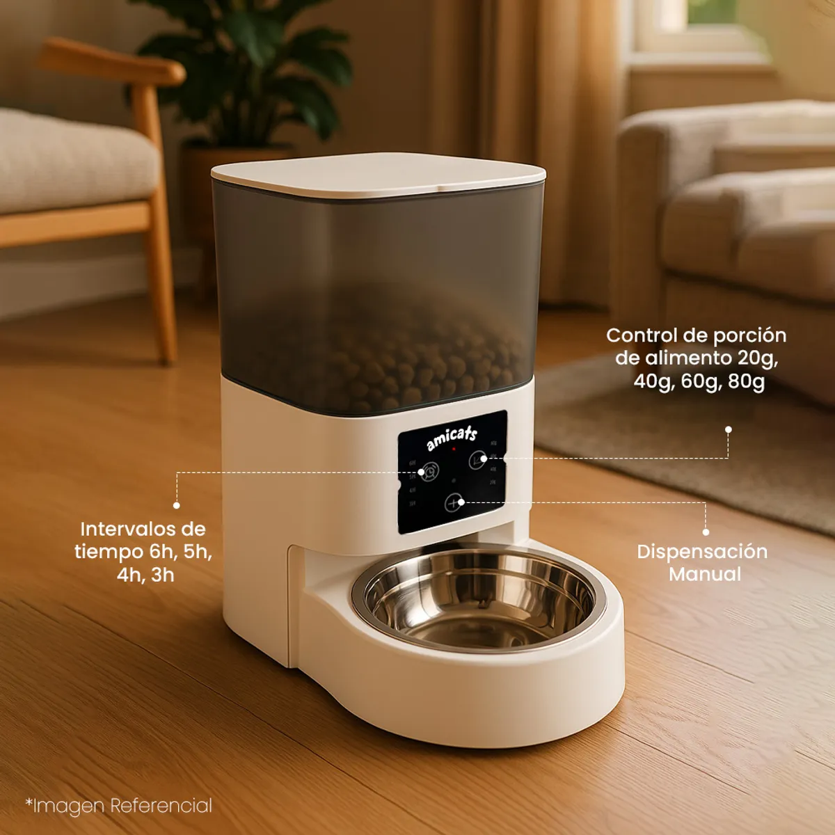 AMICATS - Comedero Automático para Mascotas Programable 6L