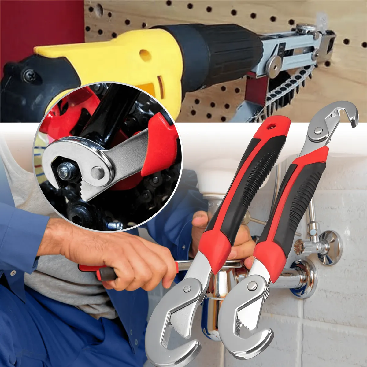 ROSH - Set 2 Llaves Francesas + Adaptador Pistola de Clavos