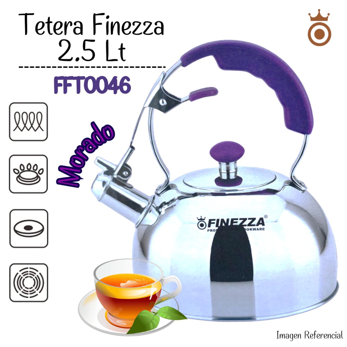 FINEZZA - Tetera Finezza De Acero Inoxidable de 2.5 Lts - FFT0046-M