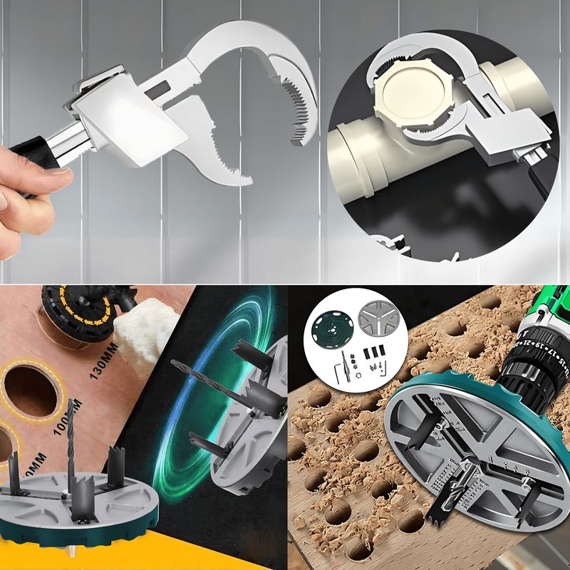 ROSH - Pack Adaptador Sierra Perforado + Llave Gasfitería Premium