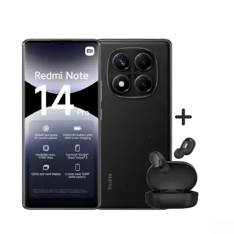 XIAOMI - Redmi Note 14 Pro 4G Midnight Black 8Gb 256Gb - BLACK + AUDIFONO BLUETOOTH