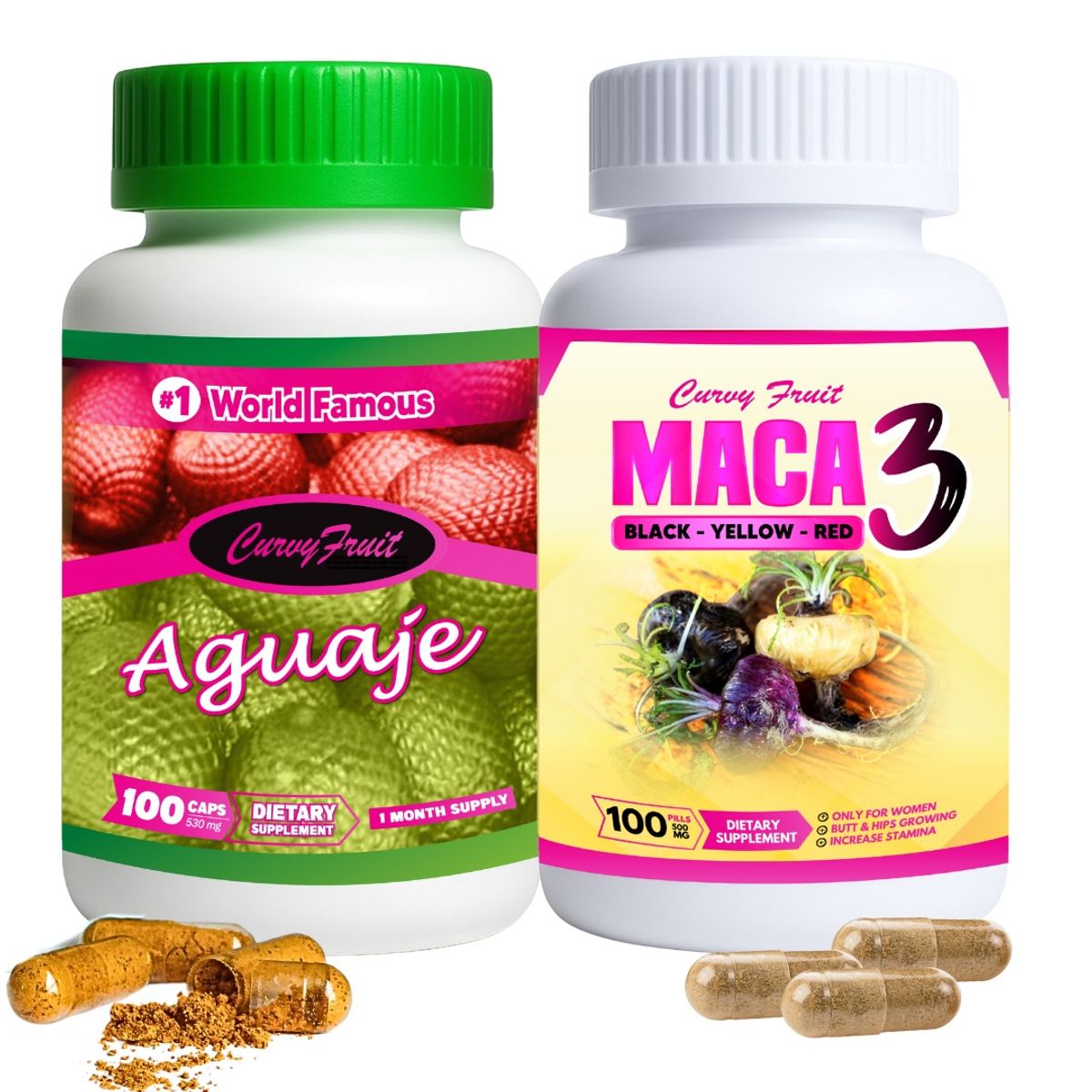 CURVY FRUIT - Curvy Pack Aguaje + Maca 3 - Aumento de Glúteos y Caderas – 200 Cápsulas – Curvy Fruit