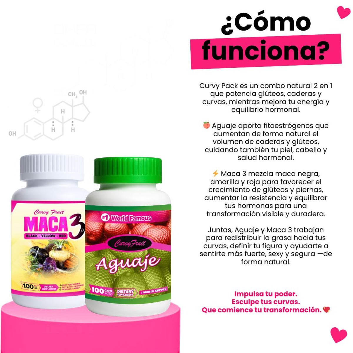 CURVY FRUIT - Curvy Pack Aguaje + Maca 3 - Aumento de Glúteos y Caderas – 200 Cápsulas – Curvy Fruit