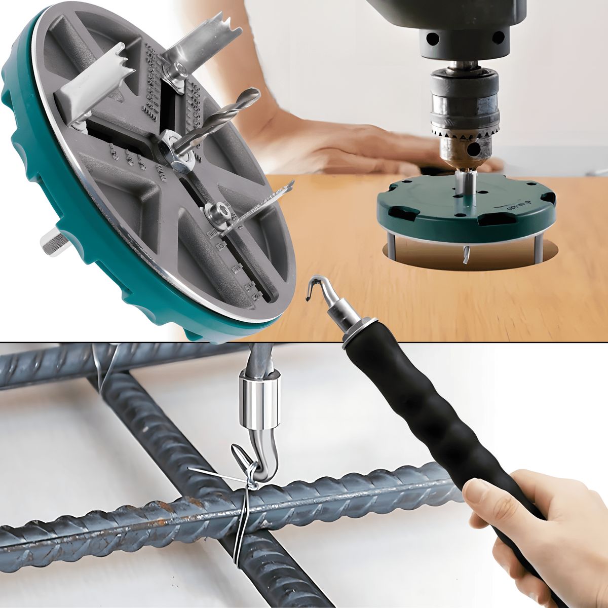 ROSH - Combo Construcción Adaptador Sierra de Perforado + Gancho Atador