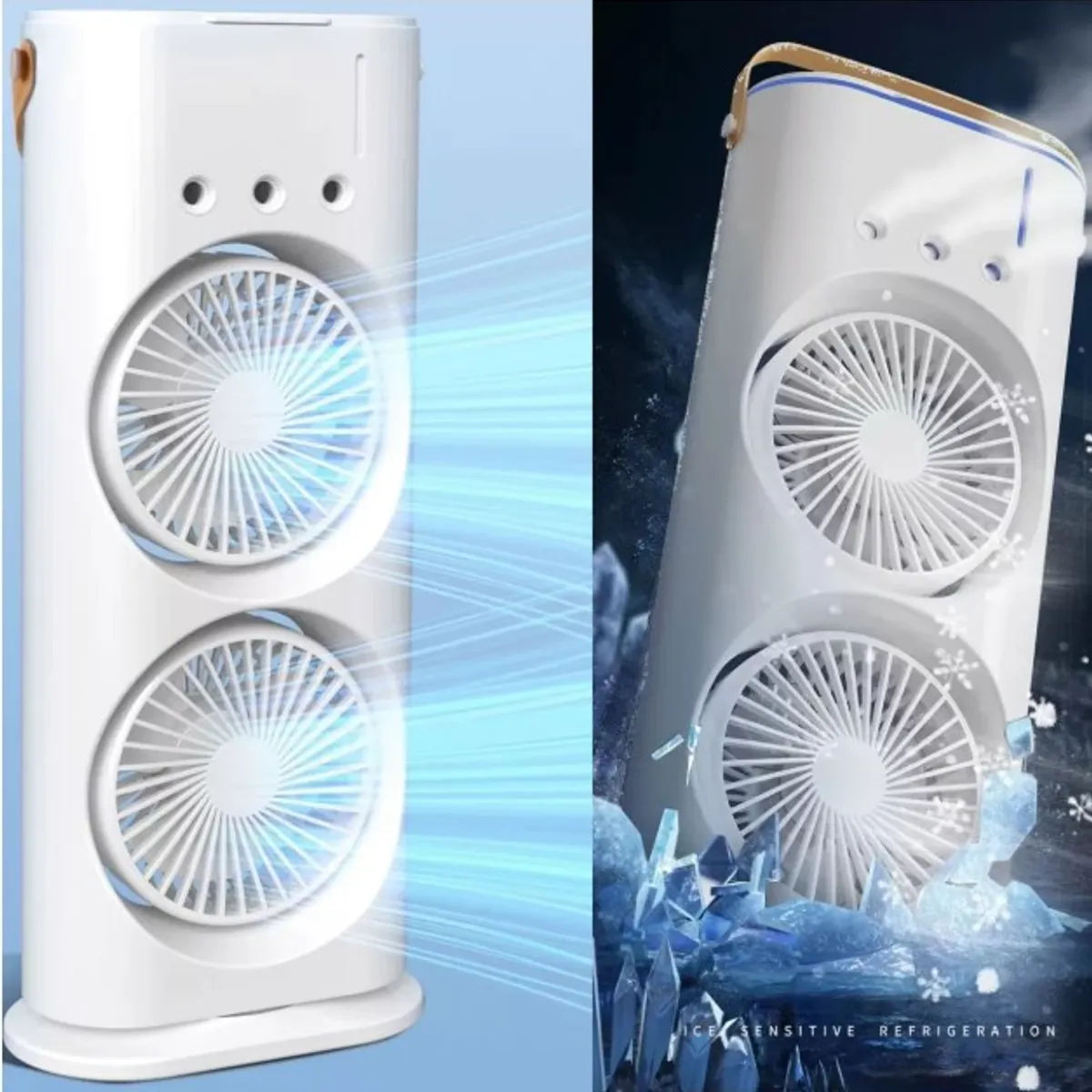 GENERICO - Ventilador Doble Aire Frio y Humificador con control remoto Recargable