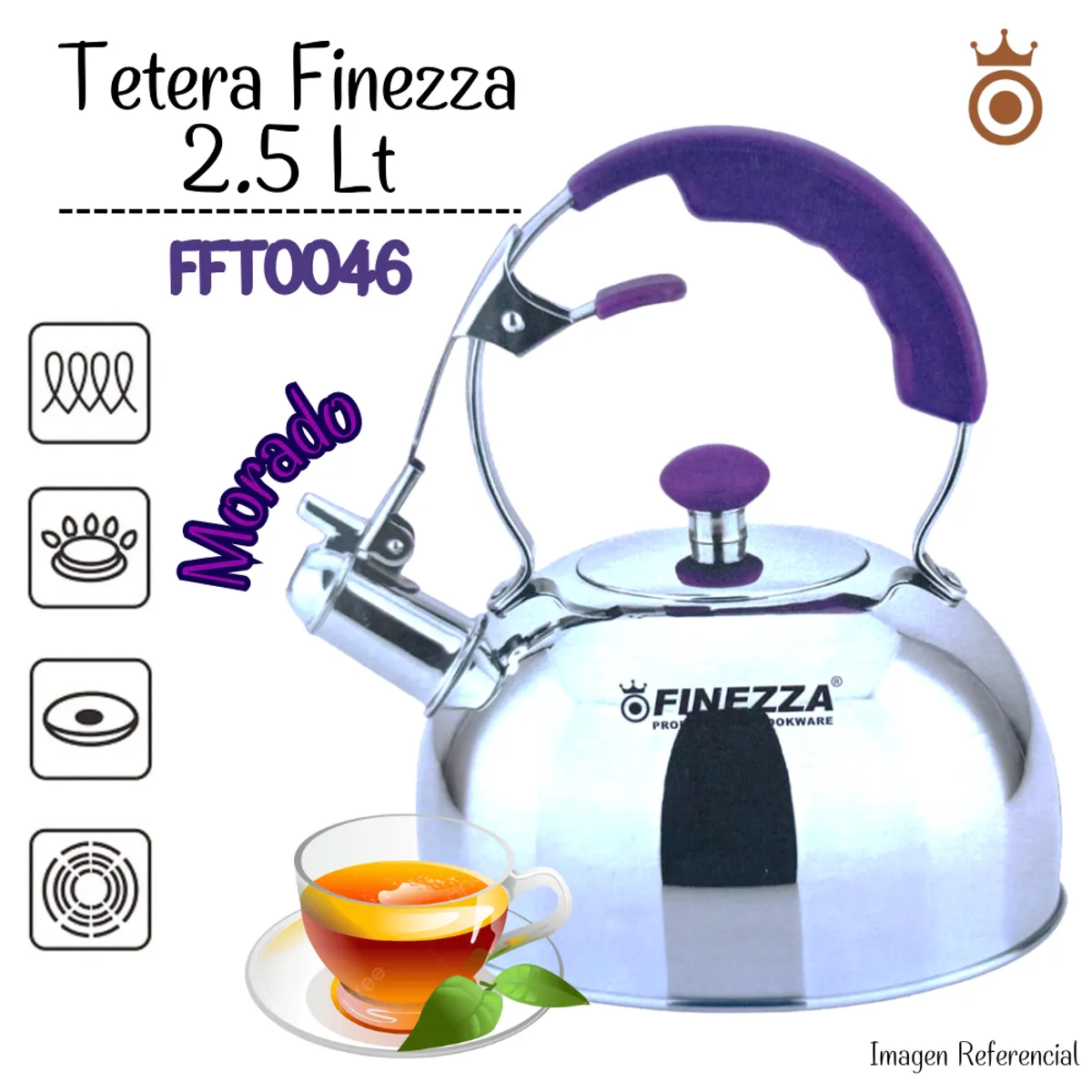 FINEZZA - Tetera Finezza De Acero Inoxidable de 2.5 Lts - FF-T0046-M