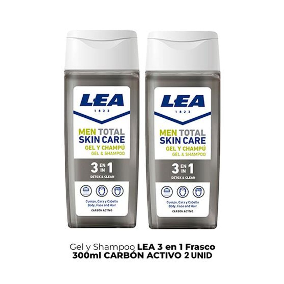GENERICO - Gel y Shampoo Lea 3 En 1 Frasco 300ml Carbón Activo 2 Unid